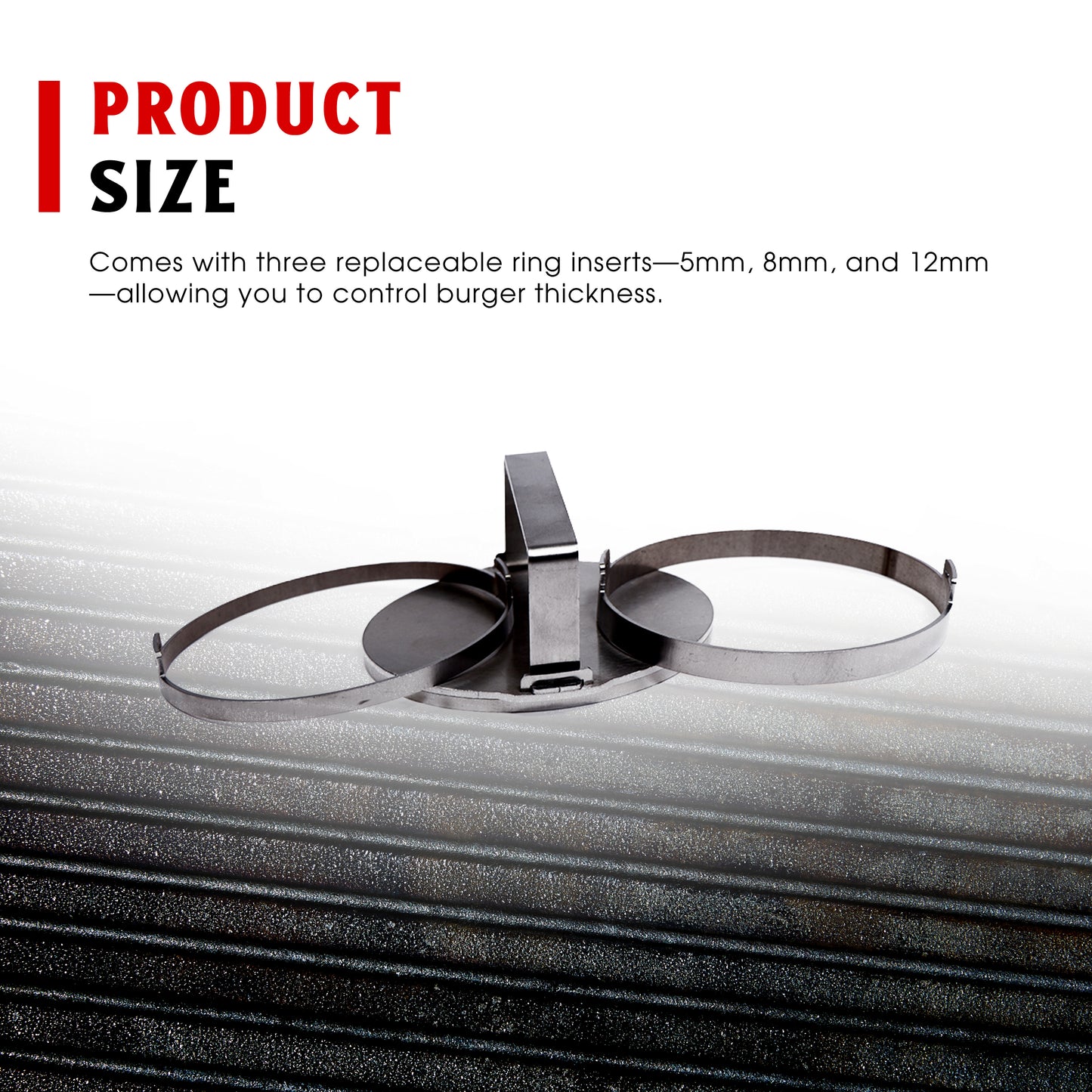 Craycort Burger Patty Smasher, Adjustable Stainless Steel Patty Press with 3 Ring Inserts for Smashburgers