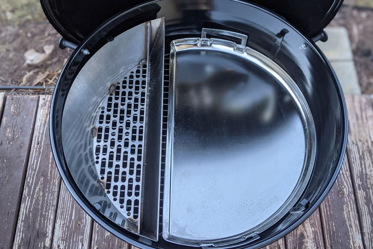 3-in-1 Grill Accessory..... for 26" kettles! Everything you know and love about our stainless steel Drip ‘N Griddle Pan.....but in a BIGGER size! Made from durable stainless steel, the Drip ‘N Griddle Pan - XL is contoured to fit perfectly next to the Slow ‘N Sear® XL on the charcoal grate and helps with airflow. | SnS Grills