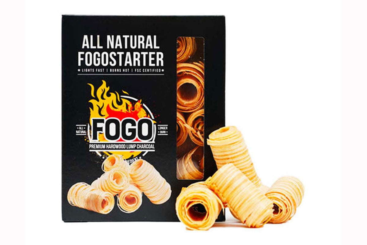 All Natural FOGOstarters are made from sustainable harvested Aspen wood and all natural vegetable wax. Burns hot and long thanks to it's unique design that promotes airflow and funnels oxygen to the flame to light your charcoal quickly.
