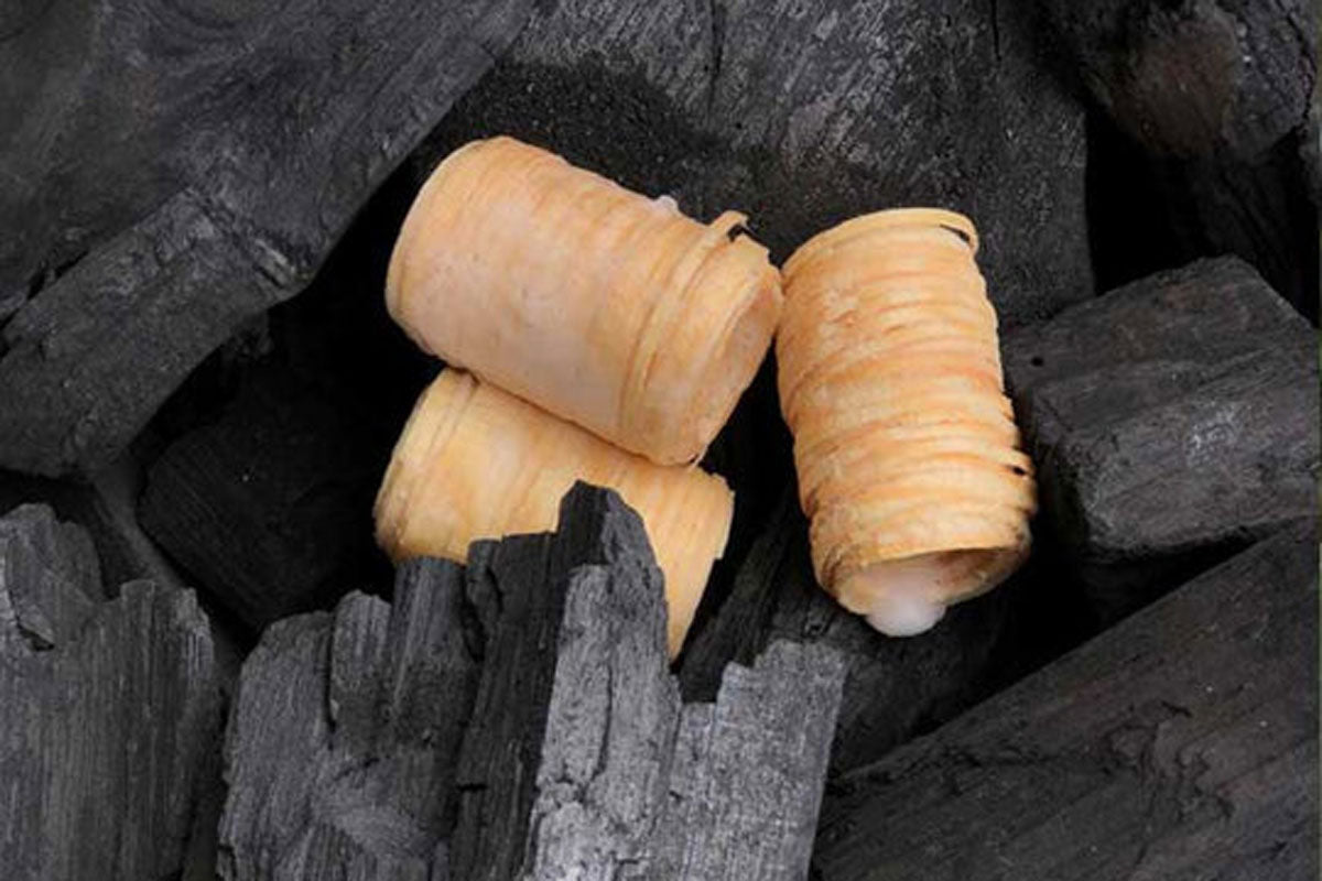 All Natural FOGOstarters are made from sustainable harvested Aspen wood and all natural vegetable wax. Burns hot and long thanks to it's unique design that promotes airflow and funnels oxygen to the flame to light your charcoal quickly.