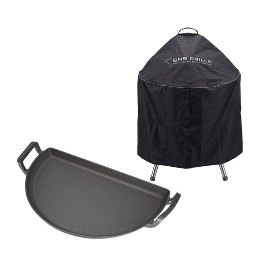 SnS Grills Protect & Cook Bundle — Kettle Cover + Cast Iron Drip n Griddle 22"