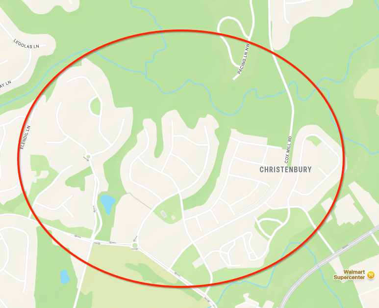 Service area: Christenbury Village, Concord NC
